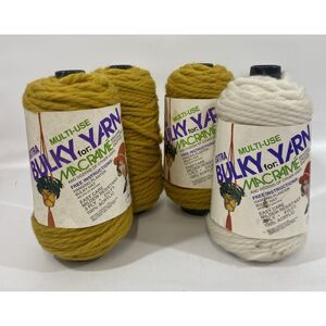 Vintage Lot Of (4) Malina Acrylic Extra Bulky Yarn For Macrame Yellow & White